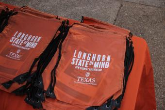 Drawstring bag that is labeled Longhorn State of Mind