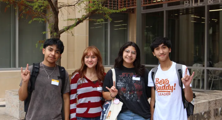 Group of Bevo Buddy! UT Students posing for a photo